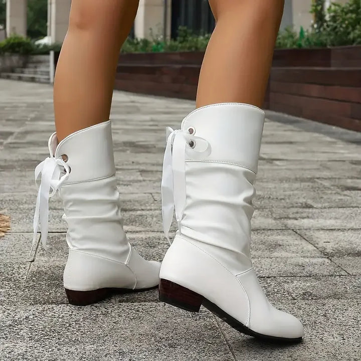 Drune | Damenmode Schnürung Chunky Heel Stiefel Bis Zur Wade