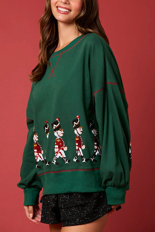 Drune | Weihnachts Soldat Pailletten Langarm Freizeit Sweatshirt