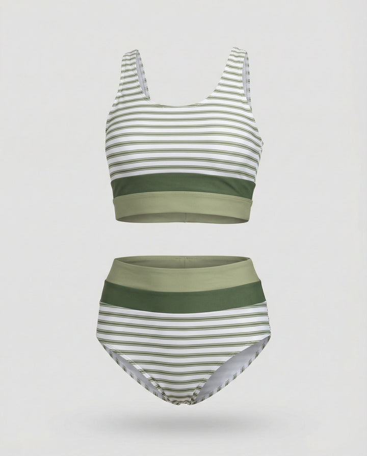 Drune | Gestreiftes Reißverschluss-Rücken Schick Bikini Set