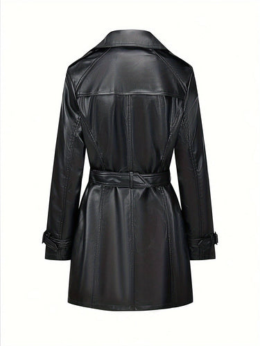 Drune | Trenchcoat aus Kunstleder mit Gürtel und Vintage-Ärmeldesign für Damen - Ideal für Alltagsmode