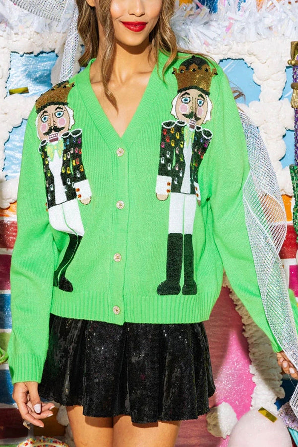 Drune | Weihnachtsnussknacker Pailletten Freizeit Strickjacke