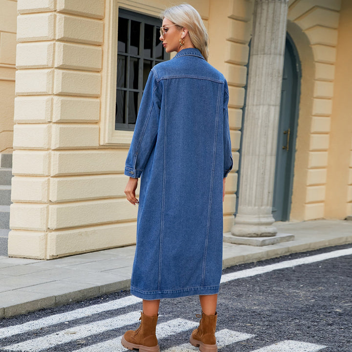 Drune | Lang Denimjacke Knopfverschluss Lässig und Trendy