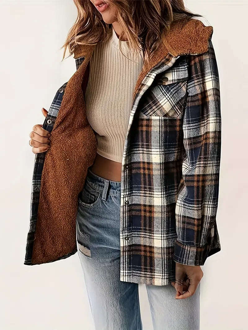 Drune | Damen-Karo-Hoodie-Mantel