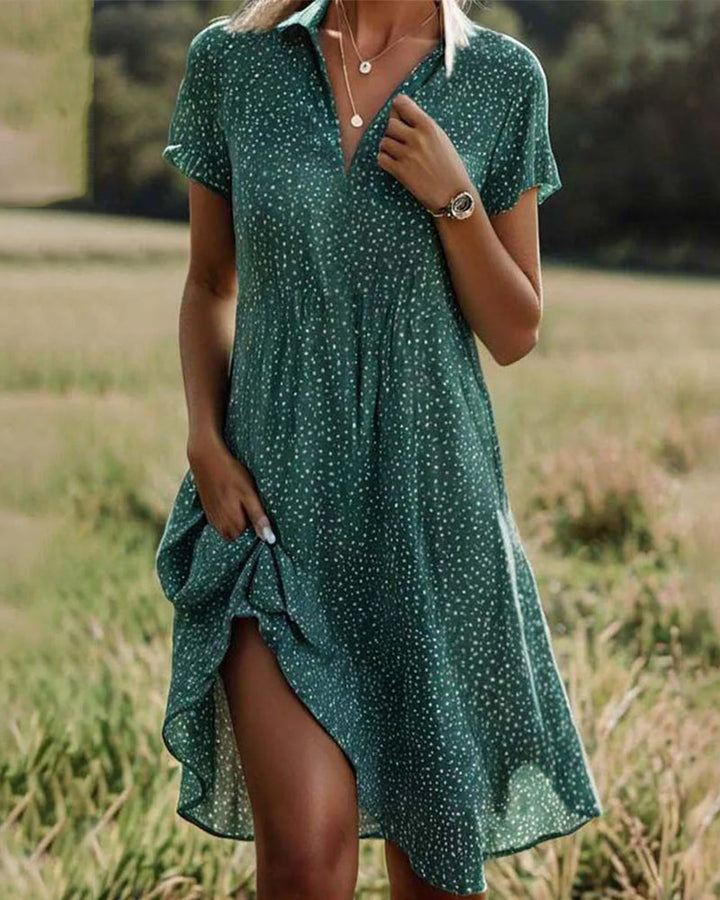 Drune | Lässiges Grünes Kleid mit Hemdkragen