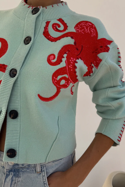 Drune | Cozy beach knit cardigan with nautical octopus design