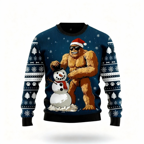 Drune | Tier- und Schneemann-Musterdruck - Vintage-Weihnachtsikone hässlicher Pullover