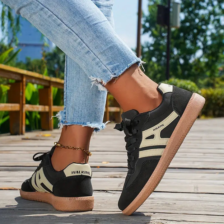 Damen lässige Turnschuhe mit niedrigem Absatz, Schnürung Mode Schuhe Drune