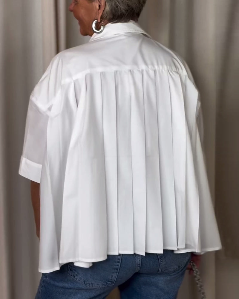 Drune | Weiße Kurzärmelige Bluse mit Plissiertem Rücken