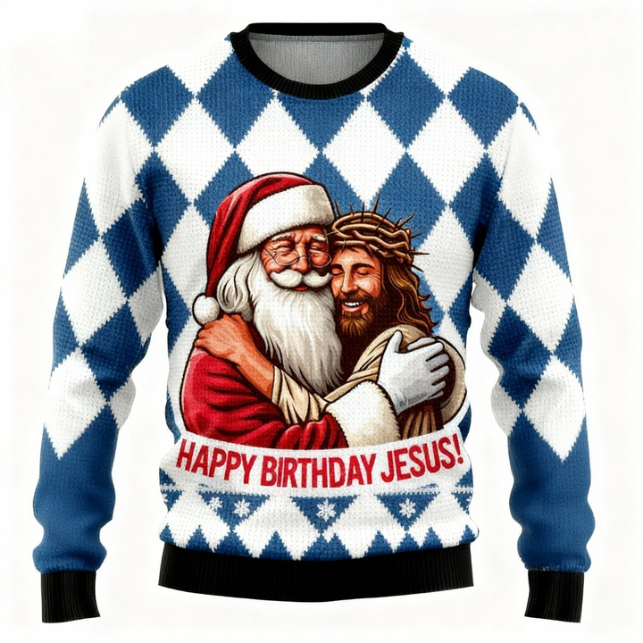 Drune | Hässlicher Weihnachtspullover Party [2025] | Santa & Jesus Muster Edition