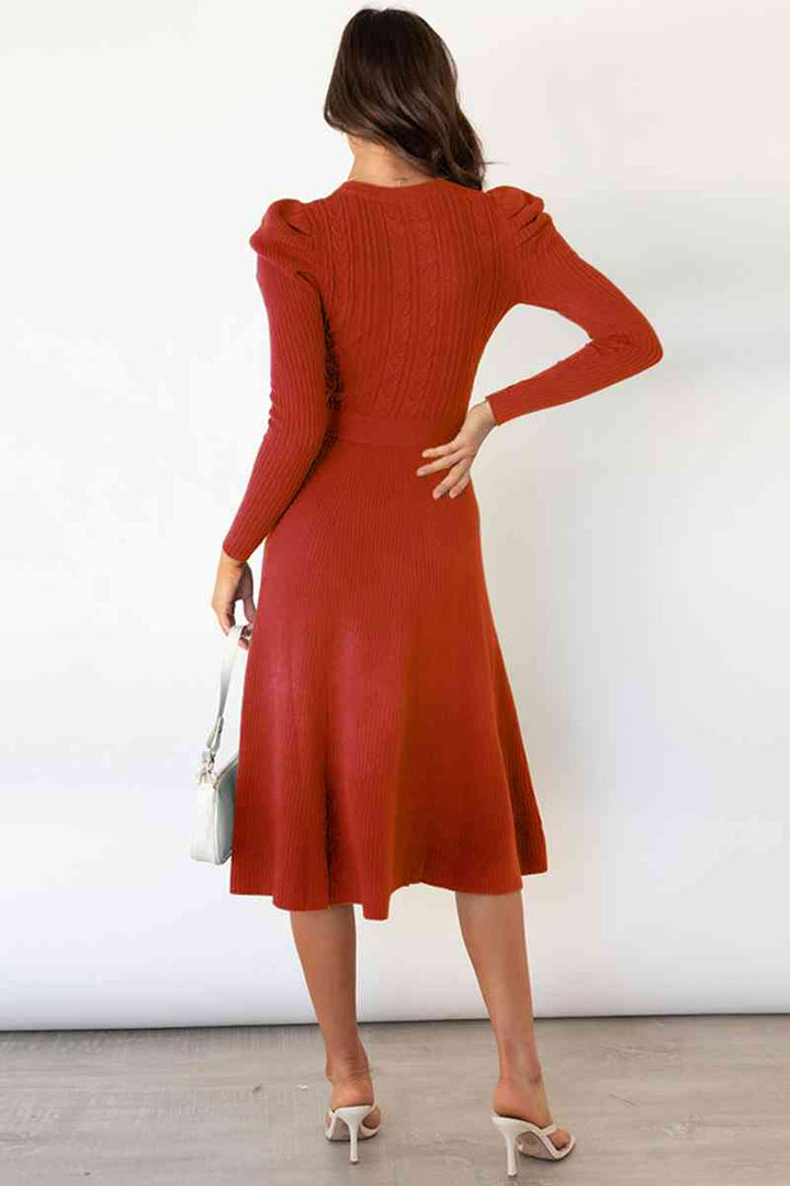 Drune | Rundhalsausschnitt Langarm Knoten Taille Pullover Kleid