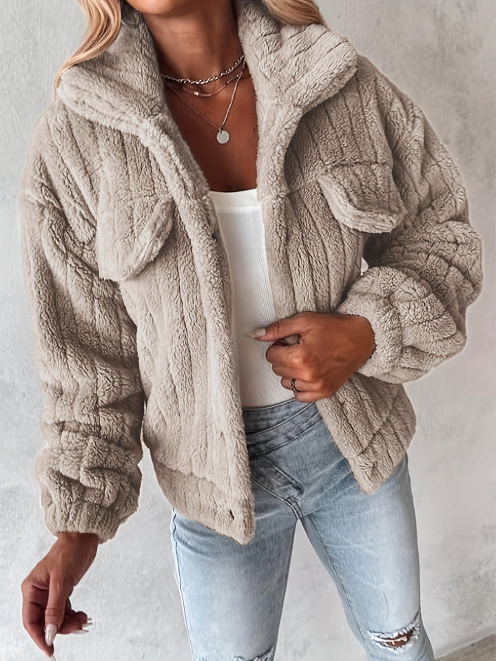 Drune | Kurze Jacke Aus Kunstpelz mit Brusttaschen Polyester Warm und Stilvoll