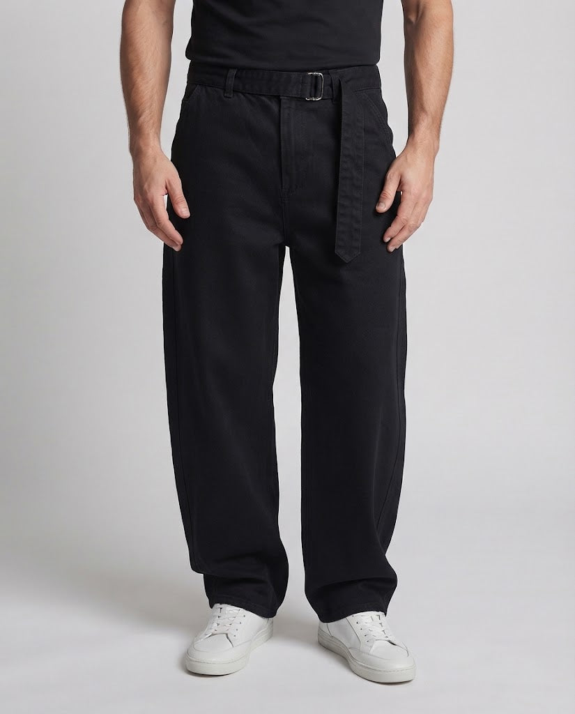 Herren Extraweite Baumwoll-Palazzo-Hose mit tiefem Schritt und Stoffgürtel Drune