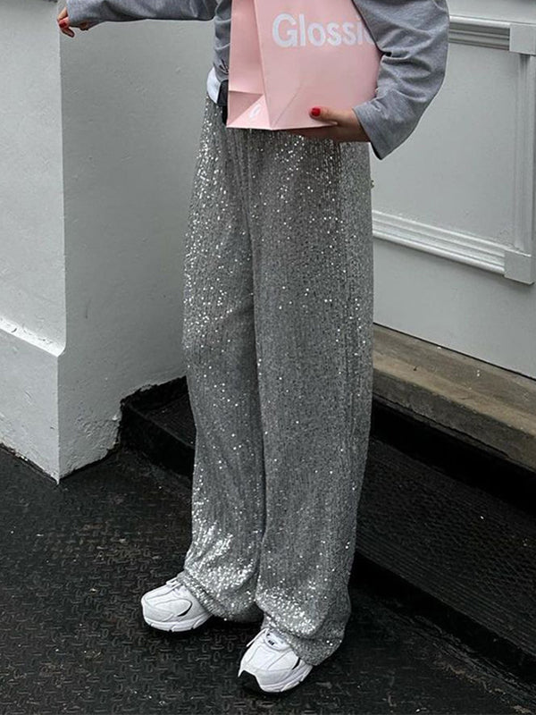 Drune | Y2k Weitem Bein Paillettenhose