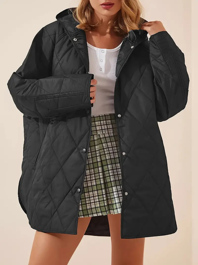 Drune | Puffer schwarze und beige Winterjacke für Damen - warm und oversized