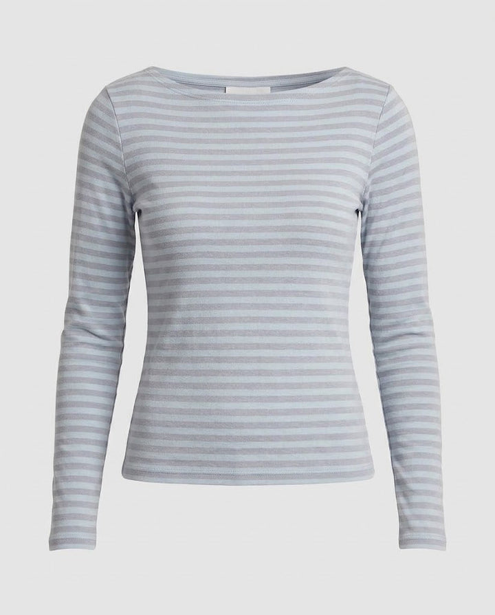 Damen Gestreiftes Langarm‑Bootneck‑Top mit schmaler Passform Drune