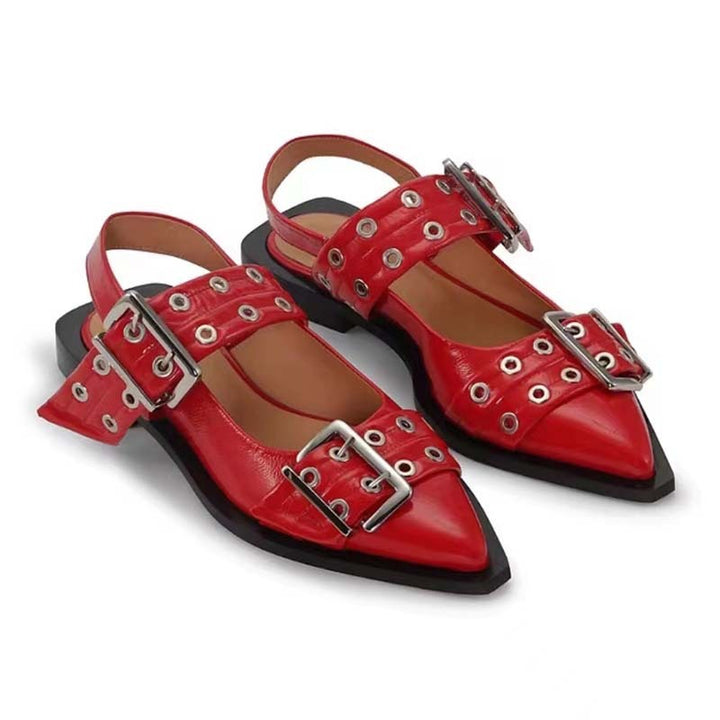 Drune | Spitz Zehen Gürtel Schnalle Mules Leder Flach Sandalen