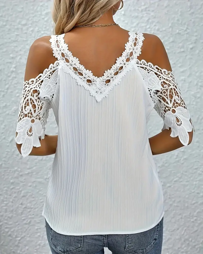 Drune | T-Shirt Off-Shoulder Spitzen Einfarbig
