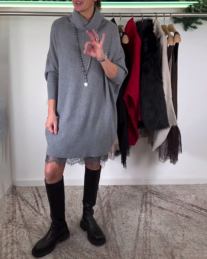 Drune | Spitze Netz Kleid Anzug Hoher Kragen Fledermausärmel