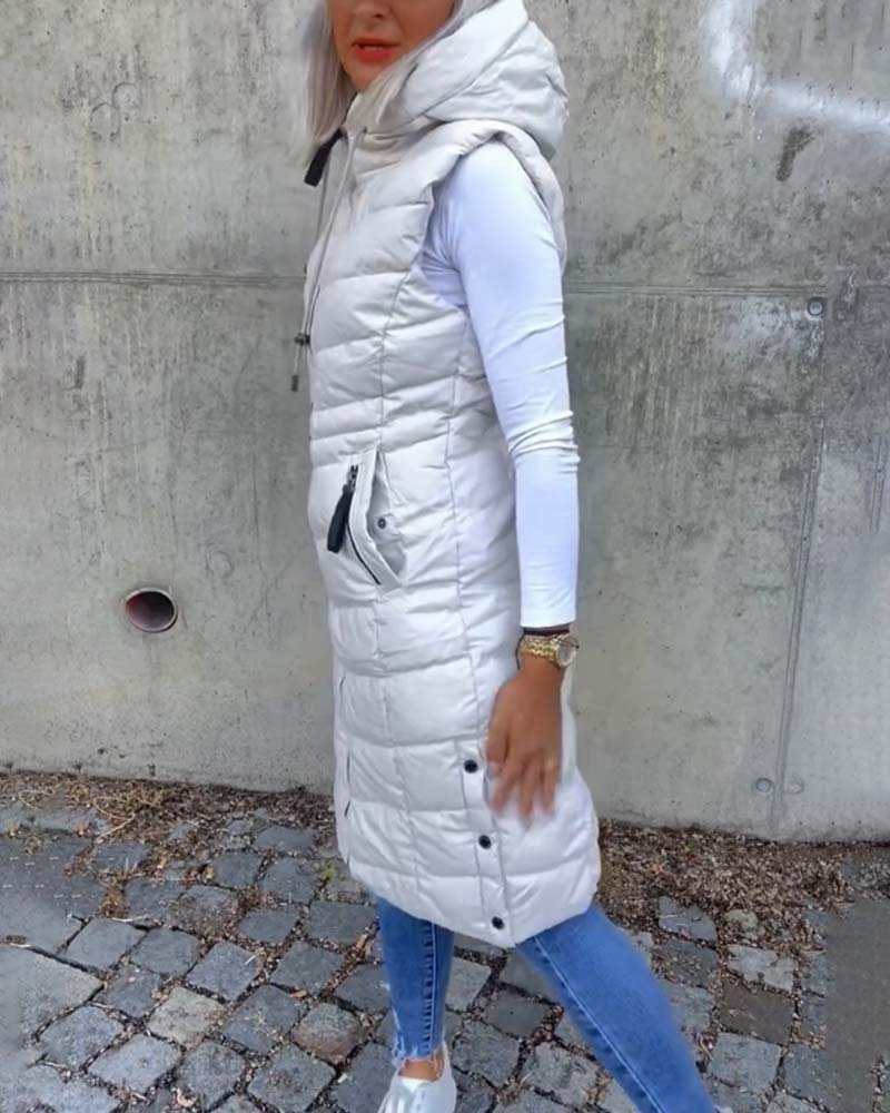 Drune | Ärmellose Lässige Steppjacke mit Kapuze und Reißverschluss