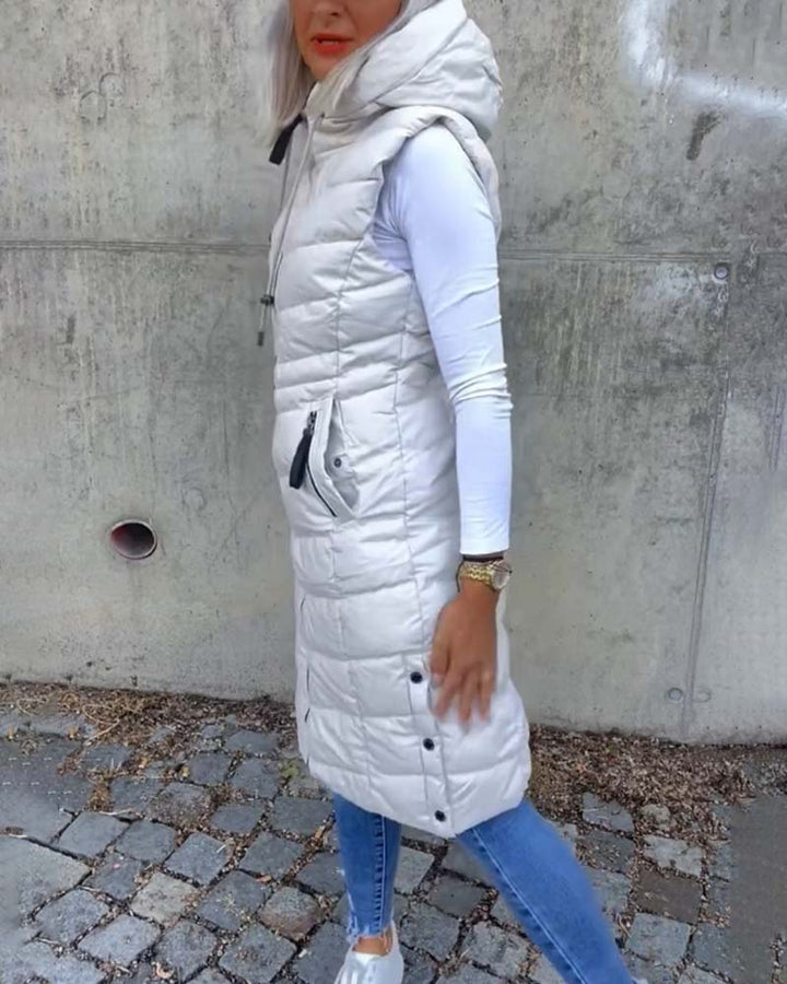 Drune | Ärmellose Lässige Steppjacke mit Kapuze und Reißverschluss