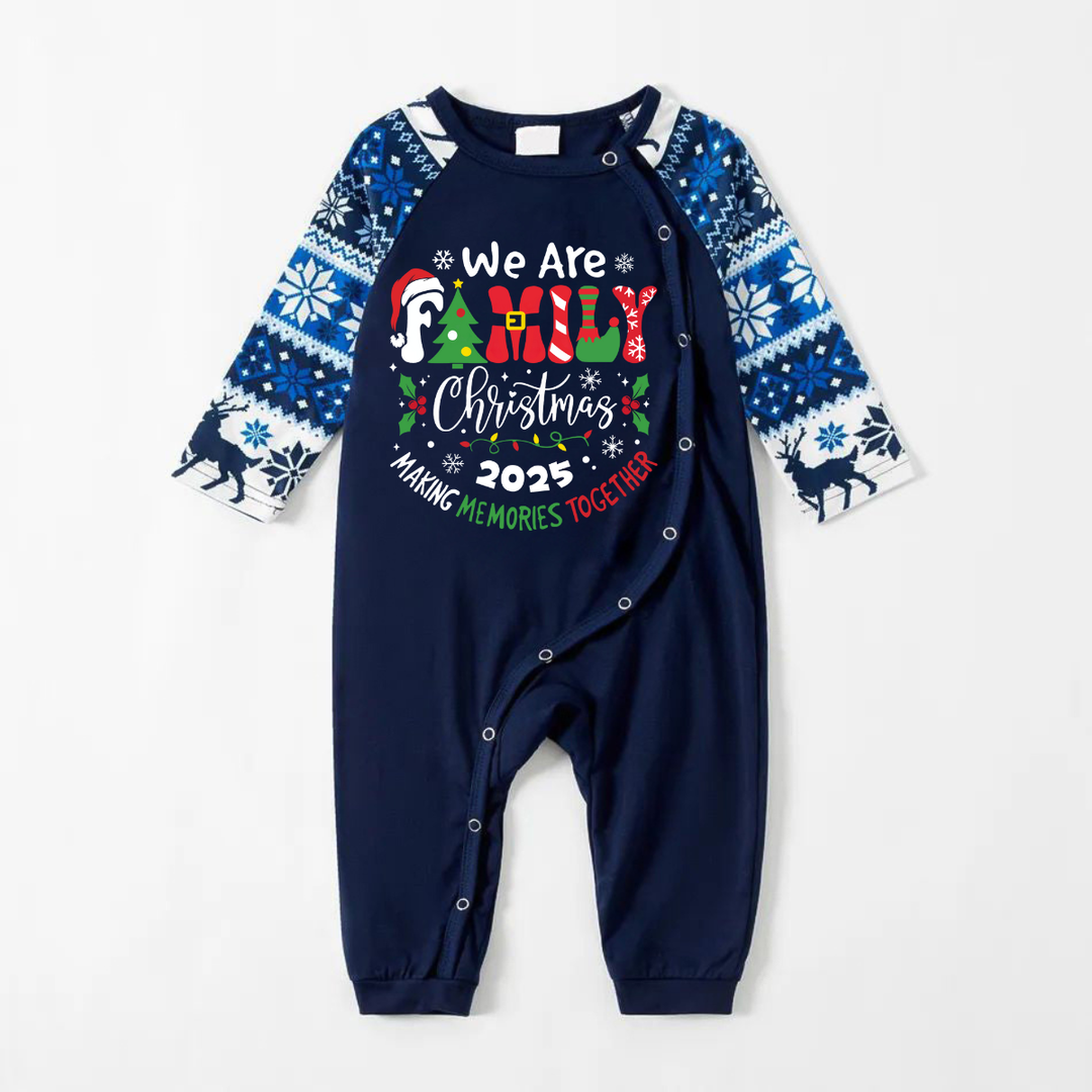 Drune | "Wir sind Familie 2025 Weihnachten Erinnerungen gemeinsam machen" Slogan Druck Blau Langarm Mit blauen Blumenhose Familie passende Pyjama Sets