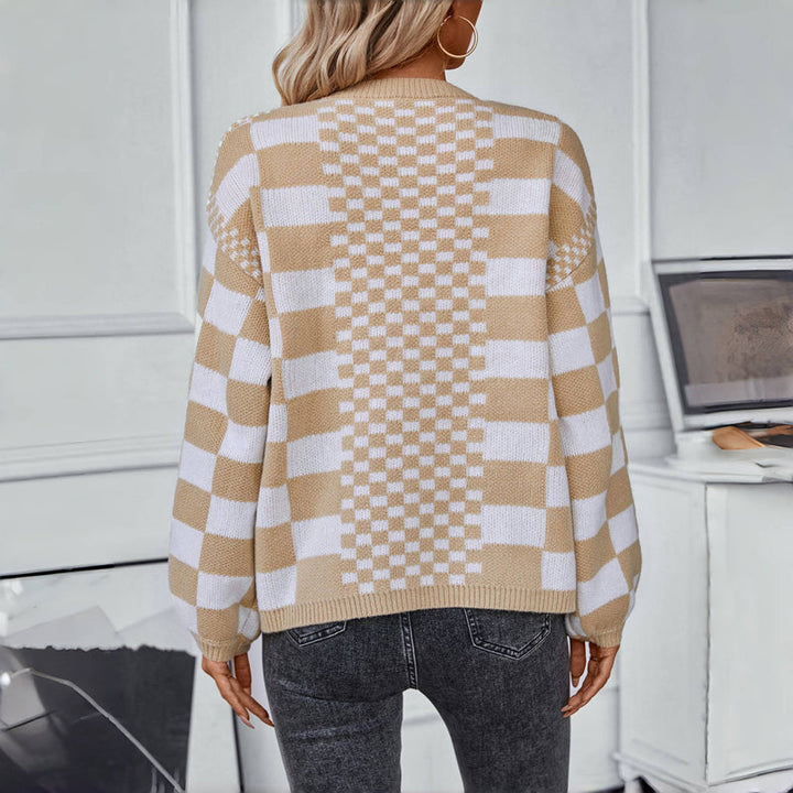 Drune | Kariert Gestrickte Strickjacke für Damen