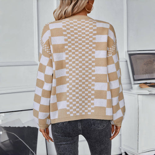 Drune | Kariert Gestrickte Strickjacke für Damen