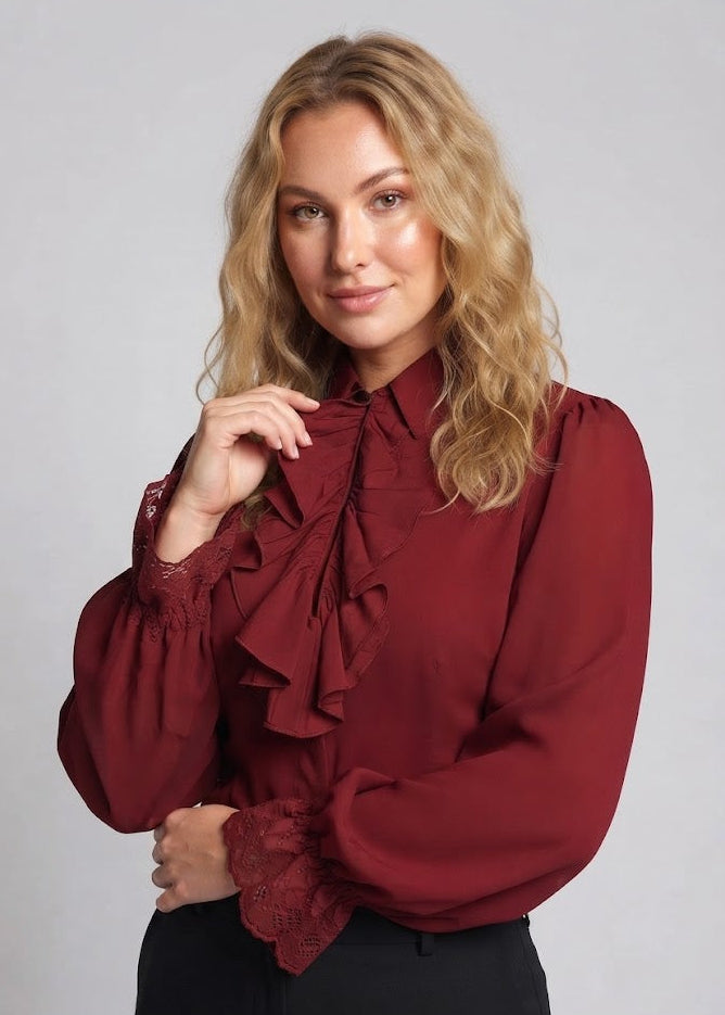Damen Rüschbluse mit elegantem Kragenbereich Drune