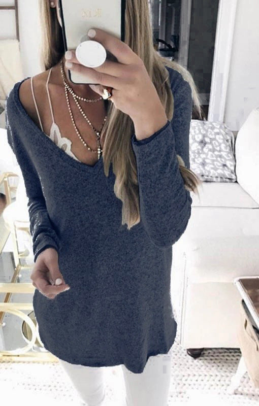 Damen feinstrick Tunika mit tiefem V-Ausschnitt und lässigem Oversized-Schnitt Drune