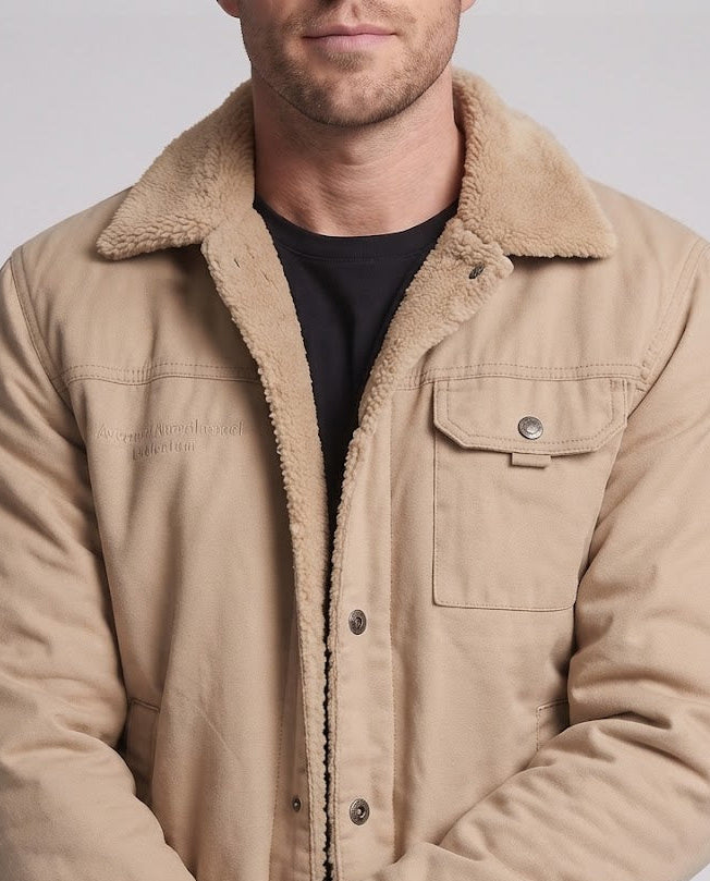 Herren Canvas-Utility-Blouson mit Sherpa-Innenfutter und Brustpattentasche Drune