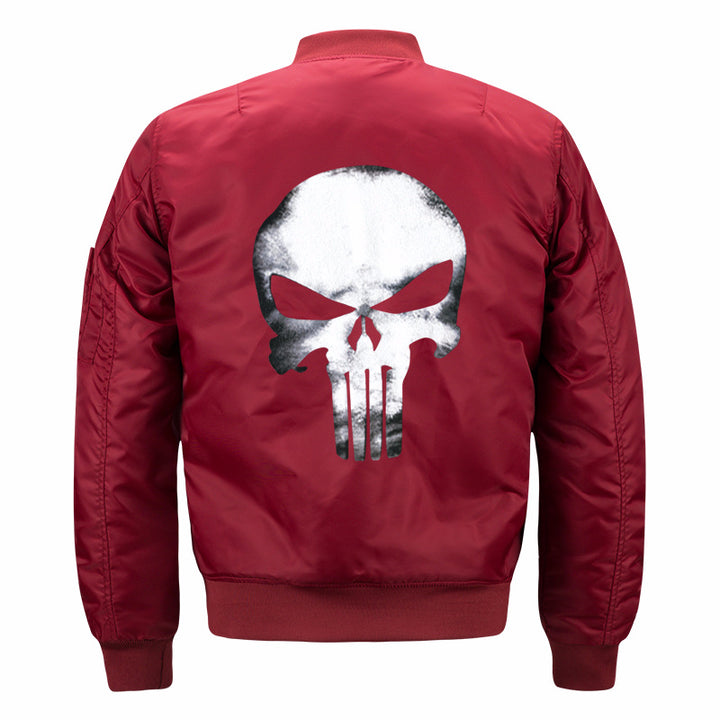 Men's  skull-back printed lightweight nylon bomber jacket with ribbed cuffs and sleeve utility pocket Drune
