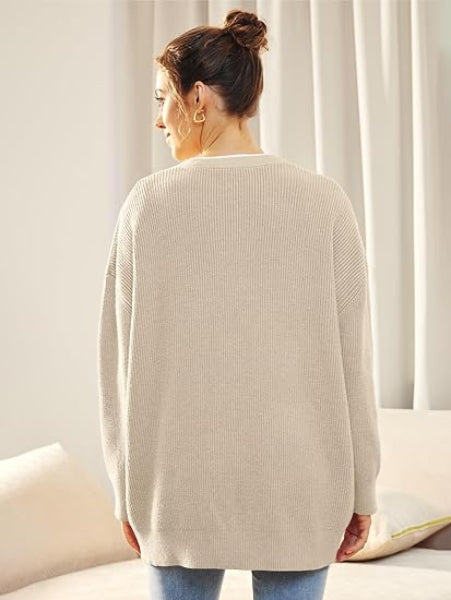 Drune | Cardigan - Damen Herbst Oversized V-Ausschnitt Knopf Cardigan