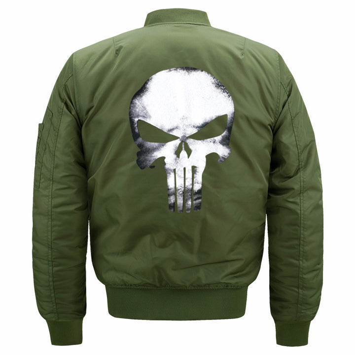 Men's  skull-back printed lightweight nylon bomber jacket with ribbed cuffs and sleeve utility pocket Drune