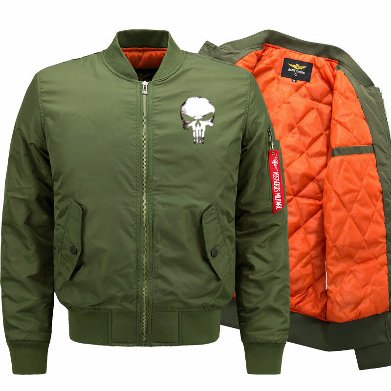 Men's  skull-graphic insulated quilt-lined bomber jacket with ribbed trims Drune