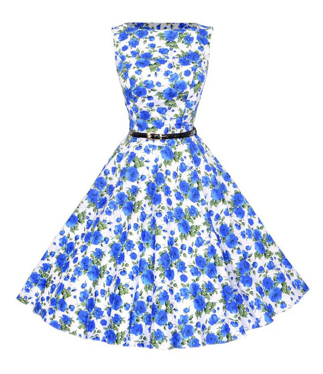 Damen Swingkleid mit floralem Design und Gürtel Drune