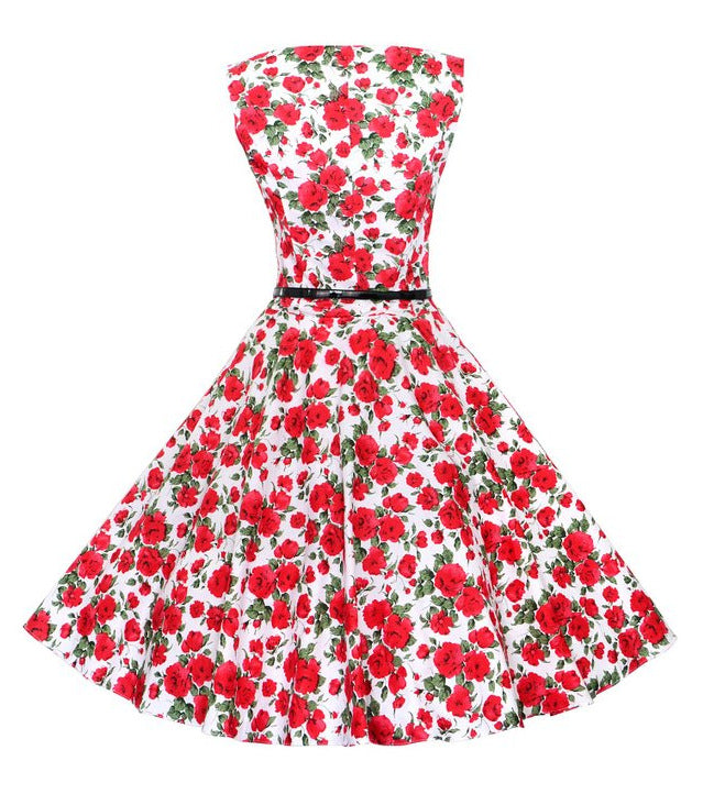 Damen Swingkleid mit floralem Design und Gürtel Drune