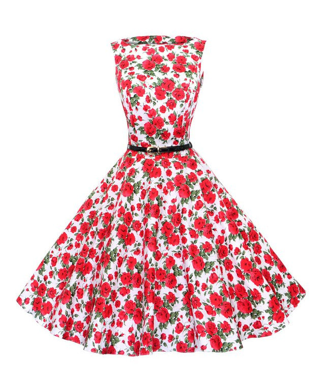 Damen Swingkleid mit floralem Design und Gürtel Drune