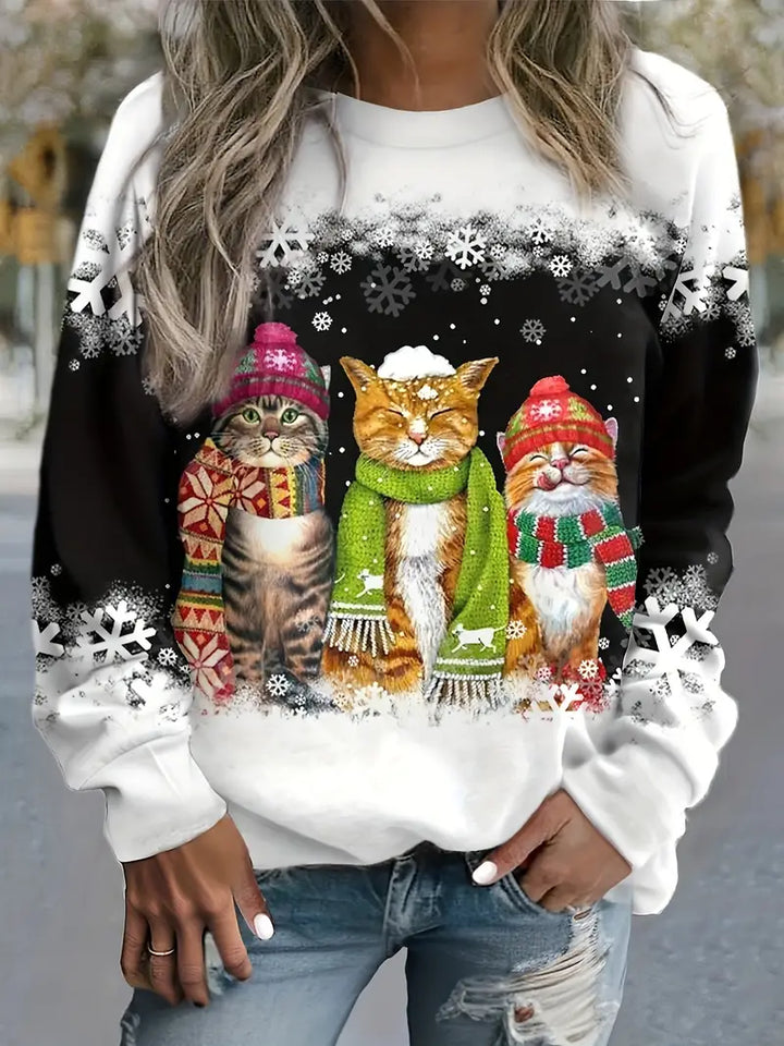 Drune | Weihnachtspullover Mit Katzenaufdruck Für Damen