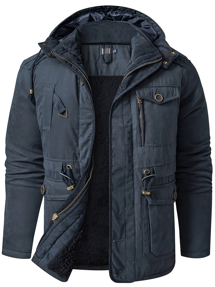 Drune | Warme Fleece Multi Taschen Kapuzen Cargo Winterjacke - Perfekt für Freizeitaktivitäten