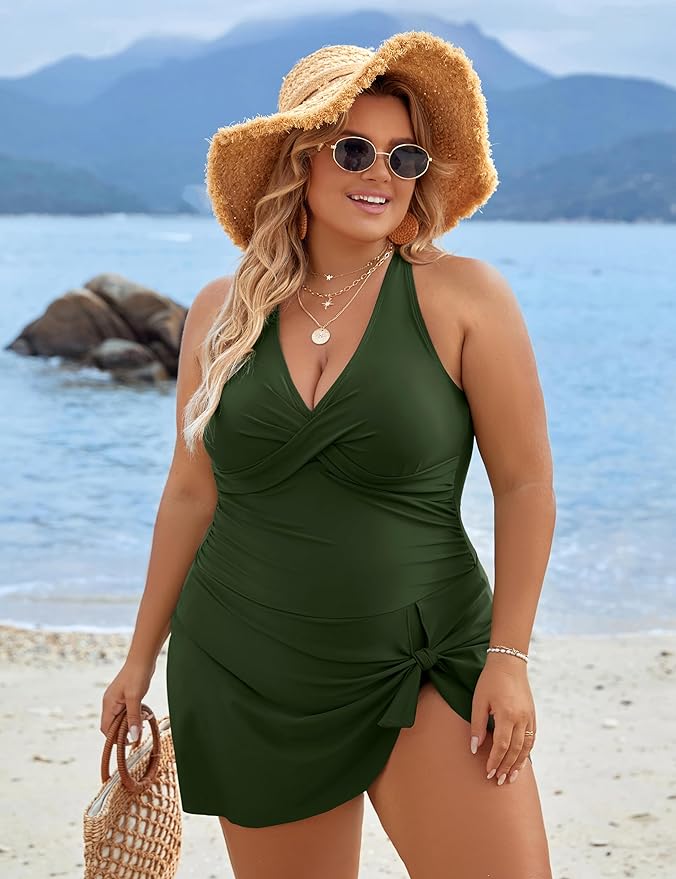 Drune | Plus Size Einteiler Schwimmdress Badeanzug Bauchkontrolle Badeanzüge