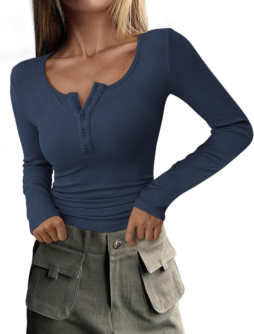 Drune | Geripptes Henley-Top mit Langen Ärmeln für Damen