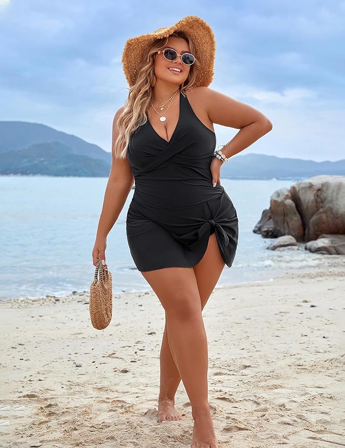Drune | Plus Size Einteiler Schwimmdress Badeanzug Bauchkontrolle Badeanzüge