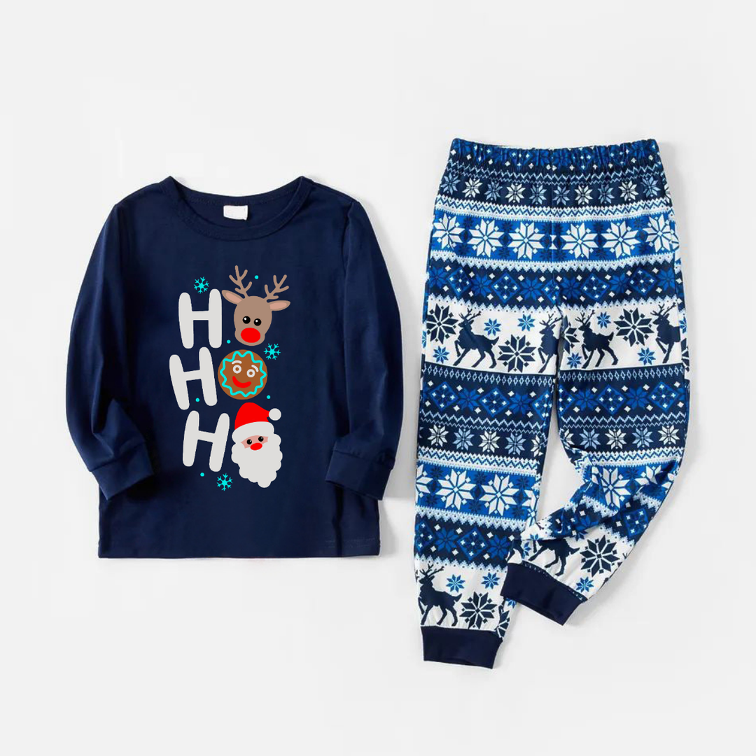 Drune | HO HO HO Text und Weihnachtsmann Druck Blau Familie Weihnachten Passende Pyjamas