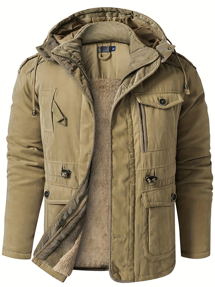 Drune | Warme Fleece Multi Taschen Kapuzen Cargo Winterjacke - Perfekt für Freizeitaktivitäten