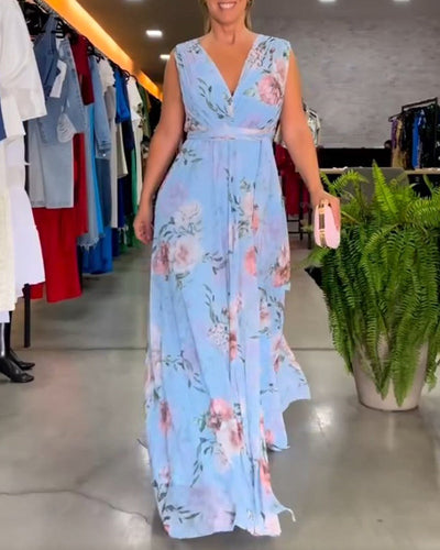 Drune | Elegantes, Ärmelloses Kleid mit Blumendruck und V-Ausschnitt