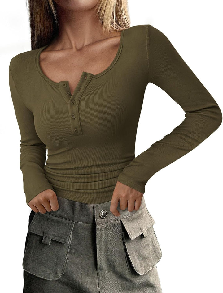 Drune | Geripptes Henley-Top mit Langen Ärmeln für Damen