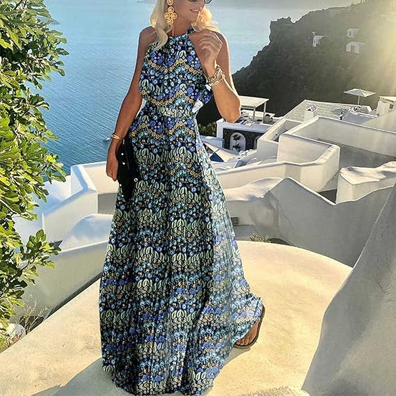 Drune | Boho Drucken Patchwork Halter Plissierte Kleider