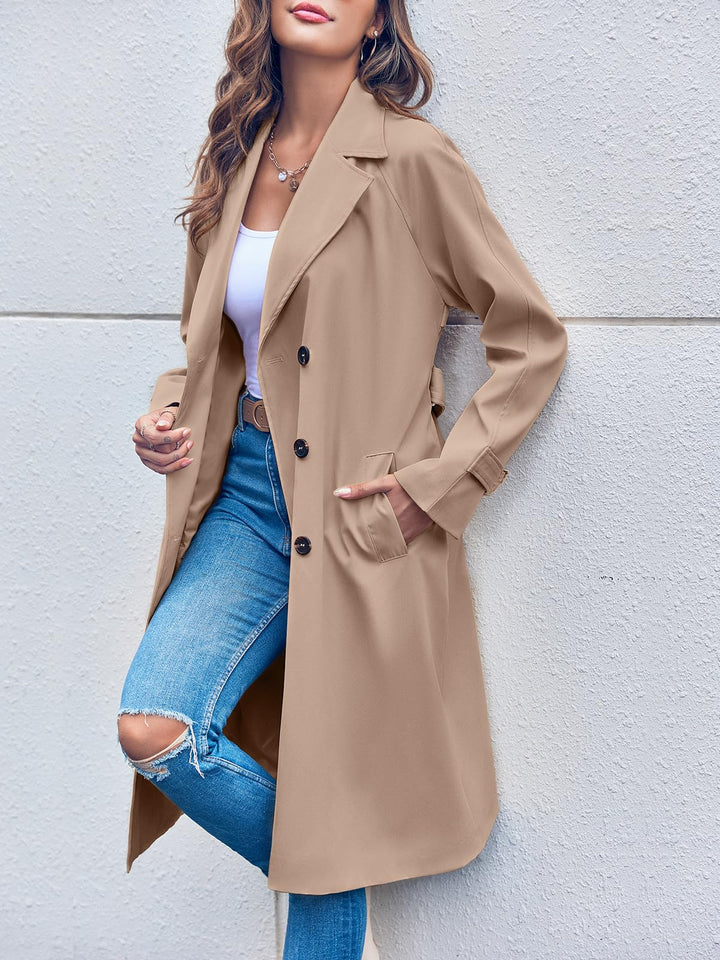 Drune | doppelte Reihe Trenchcoat für Damen - mit Gürtel in der Taille