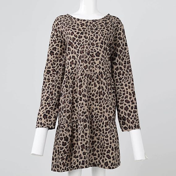 Drune | Bequemen Langarm Kleid mit Leopardenmuster