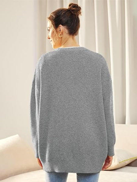Drune | Cardigan - Damen Herbst Oversized V-Ausschnitt Knopf Cardigan